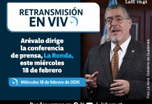 El presidente Bernardo Arévalo ofrece declaraciones en conferencia semanal de prensa, La Ronda. Foto La Hora: Francisco Altán